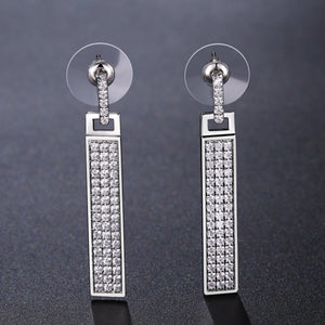 Rectangle Paved Cubic Zirconia Dangle Earrings -KPE0328 - KHAISTA Fashion Jewellery