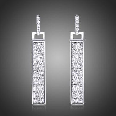 Rectangle Paved Cubic Zirconia Dangle Earrings -KPE0328 - KHAISTA Fashion Jewellery