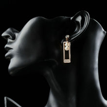 Load image into Gallery viewer, Rectangle Shape Rose Gold Color Pearl Drop Earrings - KHAISTA Fashion Jewellery
