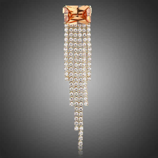 Khaista champagne zirconia rectangle tassel brooch on white background
