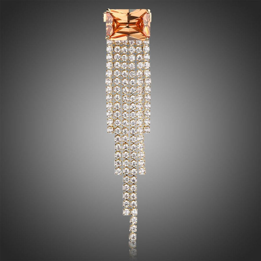 Khaista champagne zirconia rectangle tassel brooch on white background