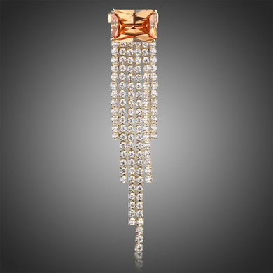 Rectangle Tassel Champagne Zirconia Brooch - KHAISTA Fashion Jewellery