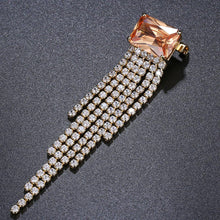 Load image into Gallery viewer, Rectangle Tassel Champagne Zirconia Brooch - KHAISTA Fashion Jewellery
