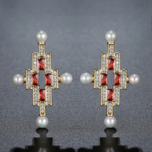 Load image into Gallery viewer, Red Cross Pearl Stud Earrings -KPE0387 - KHAISTA Fashion Jewellery
