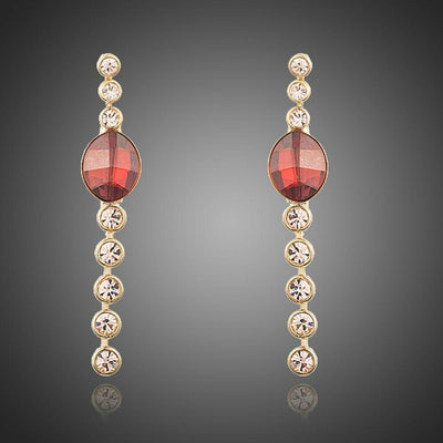 Red Crystal Oval Dangle Drop Earrings