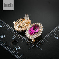 red CZ diamante oval stud earrings detail view by KHAISTA