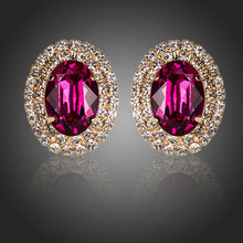 Load image into Gallery viewer, Red Cubic Zircon Diamante Oval Stud Earrings -KPE0105 - KHAISTA Fashion Jewellery
