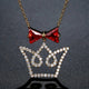 Red CZ Bow Knot Crown Pendant Necklace