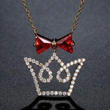 Load image into Gallery viewer, Red Cubic Zirconia Bowknot Crown Pendant Necklace -KFJN0293 - KHAISTA1
