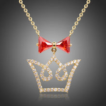 Load image into Gallery viewer, Red Cubic Zirconia Bowknot Crown Pendant Necklace -KFJN0293 - KHAISTA5
