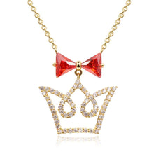 Load image into Gallery viewer, Red Cubic Zirconia Bowknot Crown Pendant Necklace -KFJN0293 - KHAISTA4
