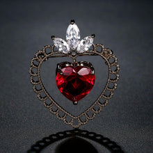 Load image into Gallery viewer, Red Cubic Zirconia Double Heart Brooch -KFJB0110 - KHAISTA2

