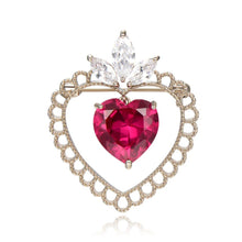 Load image into Gallery viewer, Red Cubic Zirconia Double Heart Brooch -KFJB0110 - KHAISTA5
