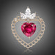 Red Cubic Zirconia Double Heart Brooch