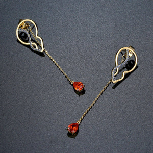 Red Cubic Zirconia Long Drop Earrings -KPE0392 - KHAISTA Fashion Jewellery