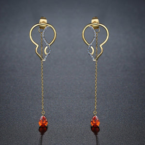 Red Cubic Zirconia Long Drop Earrings -KPE0392 - KHAISTA Fashion Jewellery