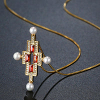 Close-up of red CZ and pearl on Khaista bridal set