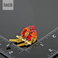 Lovebirds design detail on Khaista red crystal brooch