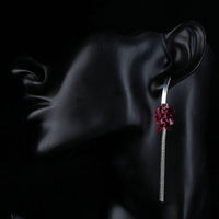 red rose tassel crystal drop earrings detail view by KHAISTA