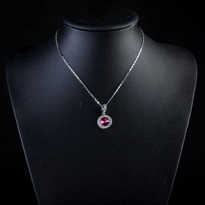 Red Round Crystal Necklace KPN0073 - KHAISTA Fashion Jewellery
