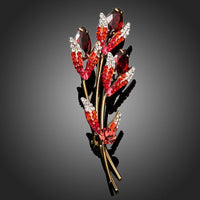 Khaista red crystal scion branch brooch on white background