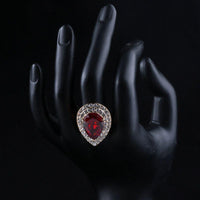 Water drop shaped crystal detail on Khaista red ring