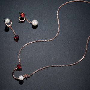 Red Zirconia Heart Jewelry Set -KFJS0278 - KHAISTA3