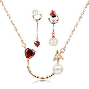 Red Zirconia Heart Jewelry Set -KFJS0278 - KHAISTA5
