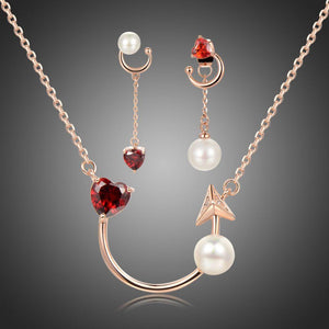 Red Zirconia Heart Jewelry Set -KFJS0278 - KHAISTA1