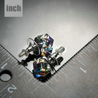retro crystal cube stud earrings detail view by KHAISTA