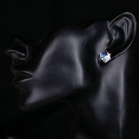 Side angle view of KHAISTA retro crystal cube stud earrings