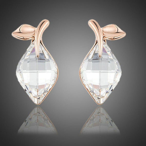 KHAISTA rhinestone crystal stud earrings on white background