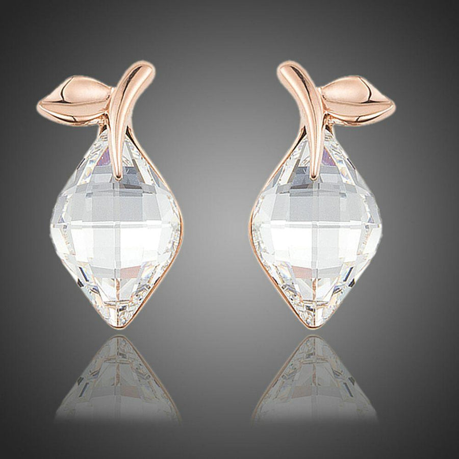 KHAISTA rhinestone crystal stud earrings on white background