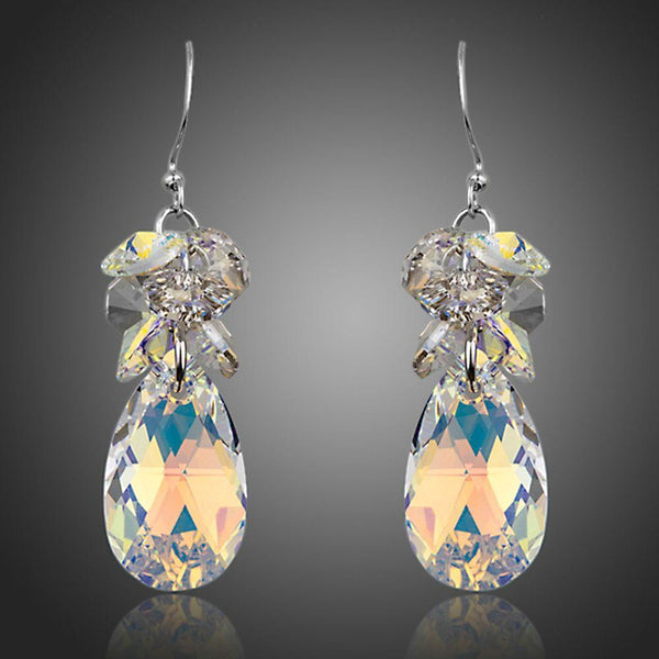 KHAISTA rhinestone crystal water drop earrings on white background