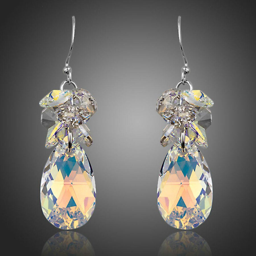 KHAISTA rhinestone crystal water drop earrings on white background