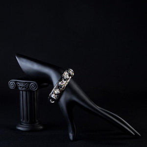 Rhodium Plated Black Artistic Cuff Bangle - KHAISTA Fashion Jewellery