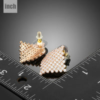 rhombic crystal stud earrings detail view by KHAISTA