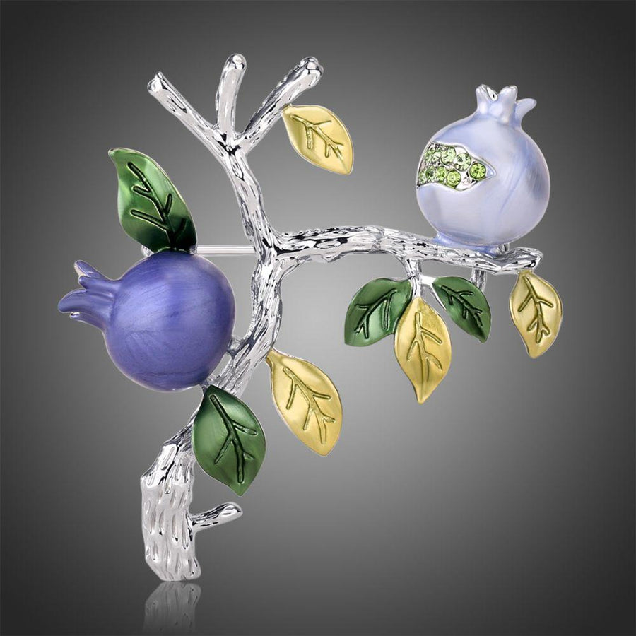 Khaista oil paint pomegranate tree brooch on white background