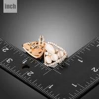 rose gold crystal clip earrings detail view by KHAISTA