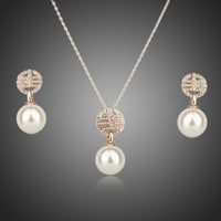 Khaista rose gold Austrian crystal pearl jewellery set on white background