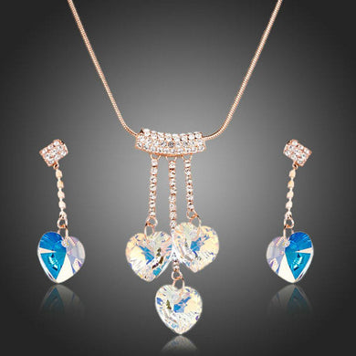 Rose Gold Color Heart Austrian Crystal Jewelry Set - KHAISTA Fashion Jewellery