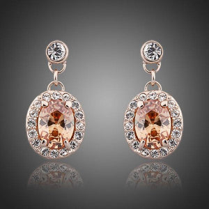Rose Gold Color Orange Crystal Round Drop Earrings - KHAISTA Fashion Jewellery