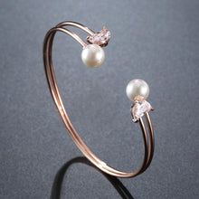 Load image into Gallery viewer, Rose Gold Pearl Adjustable Bangle -KBQ0106 - KHAISTA Fashion Jewelry
