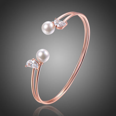 Rose Gold Pearl Adjustable Bangle -KBQ0106 - KHAISTA Fashion Jewelry