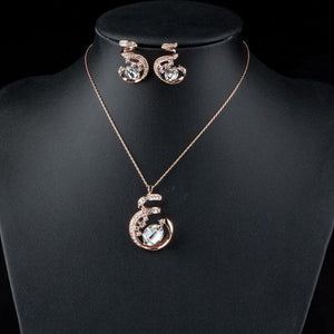 Rose Gold Stellux Austrian Necklace and Earrings Set - KHAISTA Fashion Jewellery