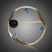 Khaista blue CZ stars black pearl earth brooch on white background