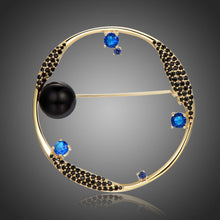 Load image into Gallery viewer, Round Blue Cubic Zirconia Stars and Black Pearl Earth Brooch -KFJB0105 - KHAISTA1
