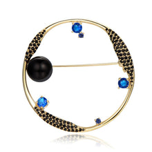 Load image into Gallery viewer, Round Blue Cubic Zirconia Stars and Black Pearl Earth Brooch -KFJB0105 - KHAISTA5

