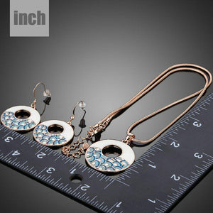 Round Blue Rainbow Drop Earrings & Pendant Necklace Set - KHAISTA Fashion Jewellery