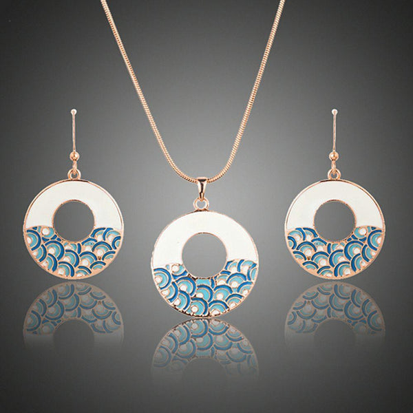 Khaista blue rainbow crystal drop earrings pendant set